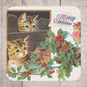 Retro Vrolijk Kerstfeest Schattigee Katten Vogel Vierkante Sticker
