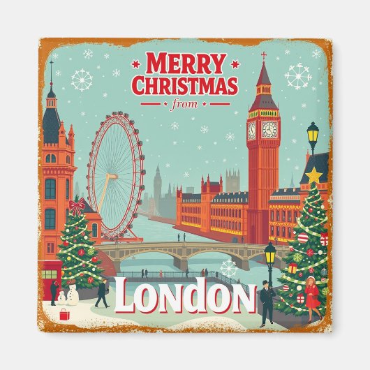  retro vrolijk kerstfeest uit Londen Magneet (Voorkant)