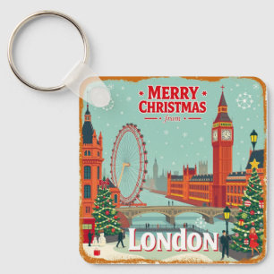 retro vrolijk kerstfeest uit Londen Sleutelhanger