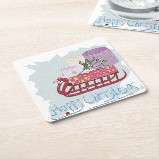 Retro. Vrolijk kerstfeest! Vierkante Kartonnen Onderzetter (Schuin)