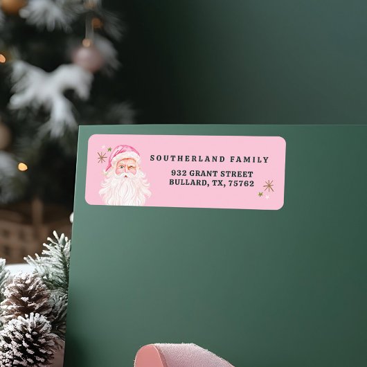 Retro  Vrolijk & Roze Waterverf Sinterklaas Etiket