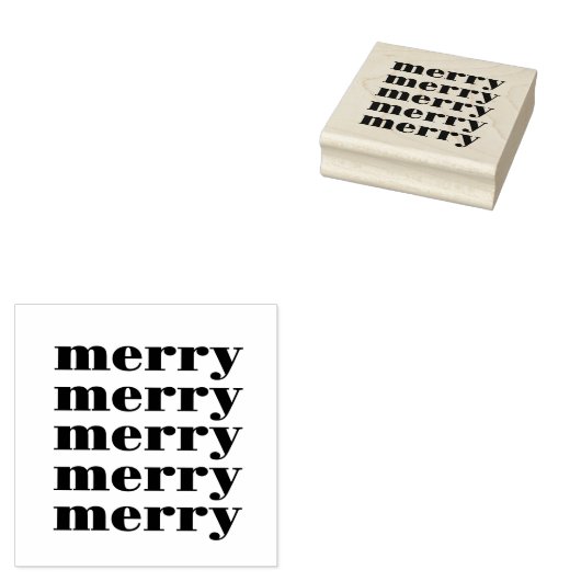 Retro "vrolijke" kerst 	rubberstempel (Gestempeld)