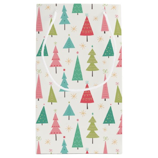 Retro Vrolijke kerstbomen Leuk vakantiepatroon Klein Cadeauzakje (Achterkant)