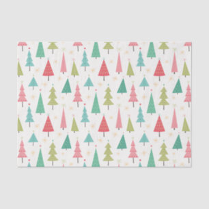 Retro Vrolijke kerstbomen Leuk vakantiepatroon Tissuepapier