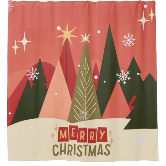 Retro/ Vrolijke Kerstboom Douchegordijn (Voorkant)