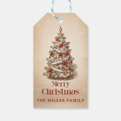 retro vrolijke kerstboom gunst cadeaulabel (Achterkant)