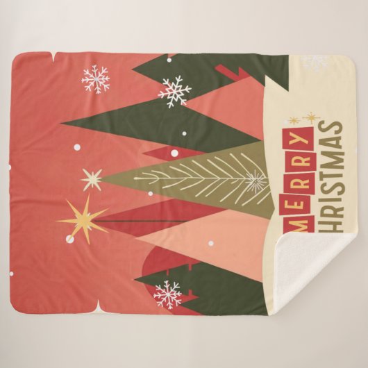 Retro/ Vrolijke Kerstboom Sherpa Deken (Voorkant (horizontaal))