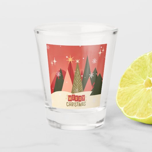 Retro/ Vrolijke Kerstboom Shot Glas (Voorkant)