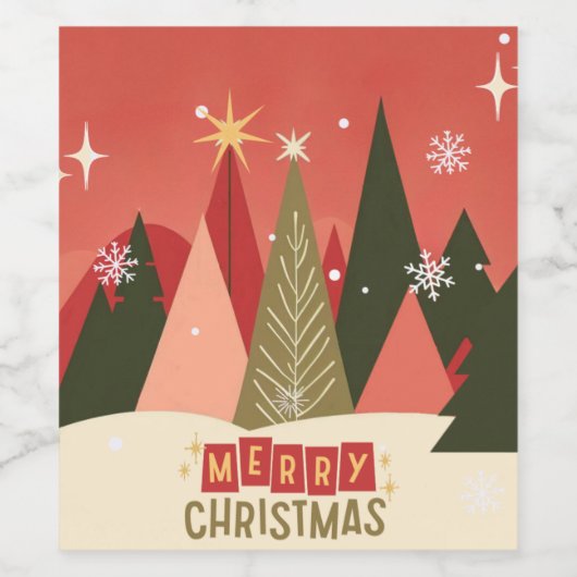 Retro/ Vrolijke Kerstboom Wijn Etiket (Enkel label)