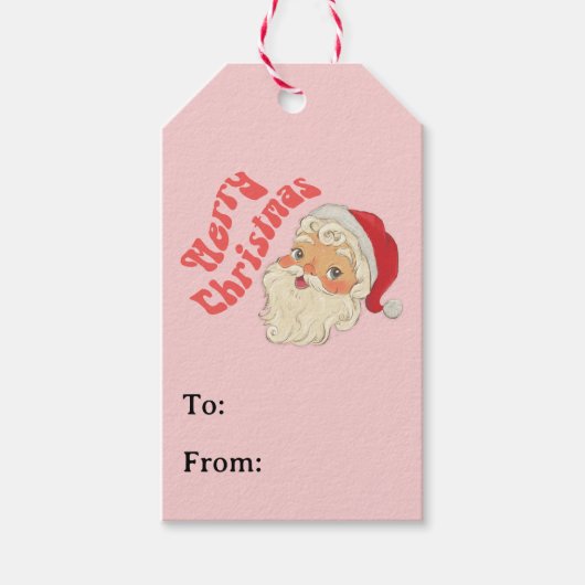 Retro Vrolijke Kerstmis Santa Gift Labels Cadeaulabel (Voorkant)