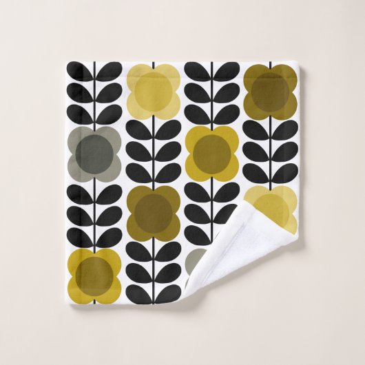 Retro Vrolijke Vlek Bloemen Stem, Geel Grijs Bad Handdoek (Wasdoekje)