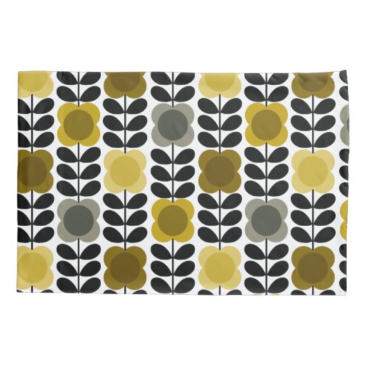 Retro Vrolijke Vlek Bloemen Stem, Geel Grijs Kussensloop (Achterkant-Links)