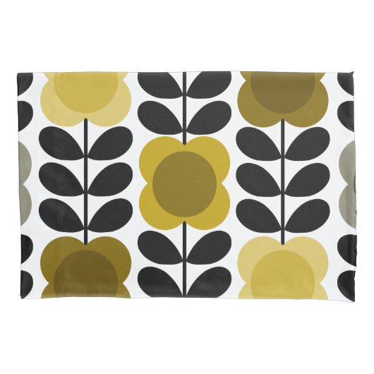 Retro Vrolijke Vlek Bloemen Stem, Geel Grijs Kussensloop (Voorkant-Links)