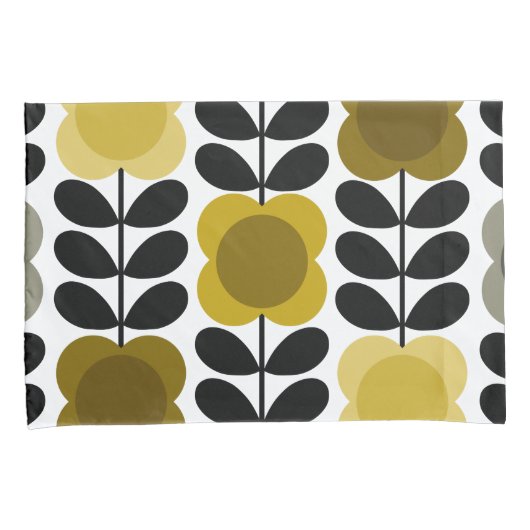 Retro Vrolijke Vlek Bloemen Stem, Geel Grijs Kussensloop (Voorkant-Rechts)