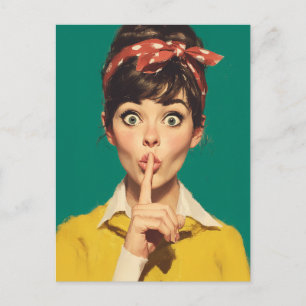 Retro Vrouw die Stilte vraagt Briefkaart