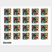 Retro Vrouw en Parrot in het Park Pop Art Vierkante Sticker (Vel)