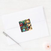 Retro Vrouw en Parrot in het Park Pop Art Vierkante Sticker (Envelop)