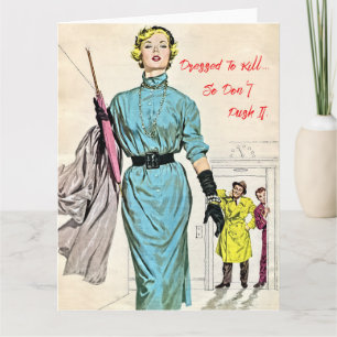 Retro vrouw gekleed om te doden kaart