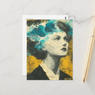 Retro Vrouw Hersengolven Gemengde media Collage Briefkaart