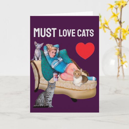 RETRO VROUW (HUISVROUW) KAT KATTEN BLANKE BINNENKA KAART (Gele Bloem)