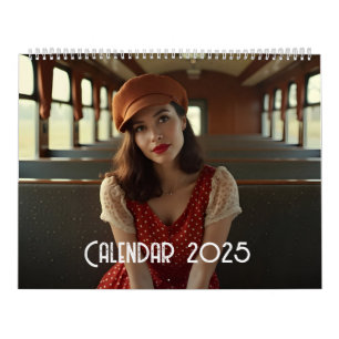  retro vrouw in de trein kalender