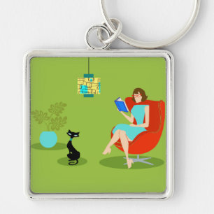 Retro Vrouw Keychain van de Lezing