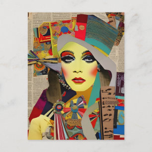 Retro Vrouw Kleurrijke Gemengde Media Collage Abst Briefkaart