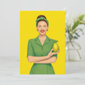 Retro vrouw met peer kaart (Staand voorkant)