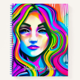 Retro Vrouw met Rainbow Hair Journal Notitieboek