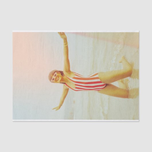 Retro Vrouw op het strand  Foto Decoupage Tissuepapier (Voorkant)