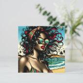 Retro Vrouw op Strand Comic Style Pop Art (Staand voorkant)