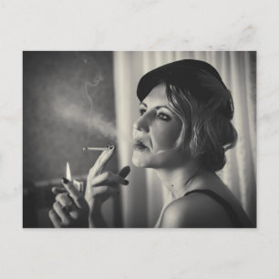 Retro vrouw roken briefkaart