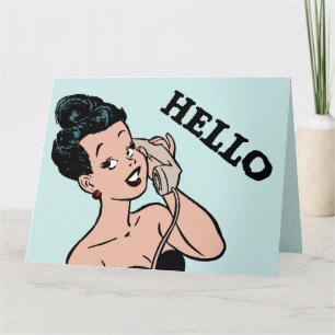 RETRO VROUW ROTARY PHONE BIRTHDAY CARDS KAART