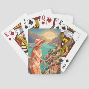 Retro Vrouw Speelkaarten Deck Vintage Reis Kunst