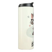 Retro vrouwelijk katje met kattenbril thermosbeker (Gedraaid links)