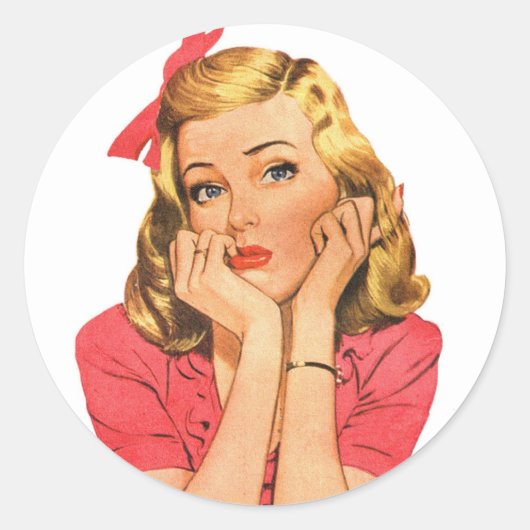  Retro Vrouwen Advertentie Meisje 'Wat' Ronde Sticker (Voorkant)