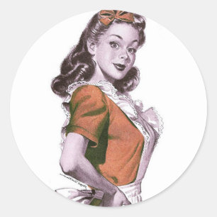  Retro Vrouwen Kitsch Gelukkig Huisvrouw Ronde Sticker