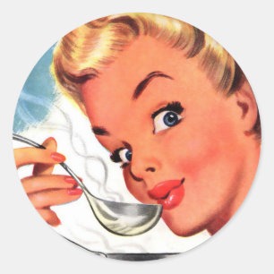  Retro Vrouwen Kitsch Soep Ready! Ad Ronde Sticker