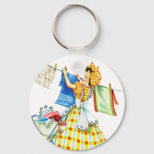  retro vrouwen Kitsch Wasserijdag Sleutelhanger (Voorkant)