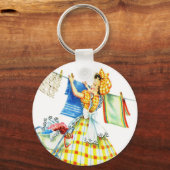  retro vrouwen Kitsch Wasserijdag Sleutelhanger (Voorkant)
