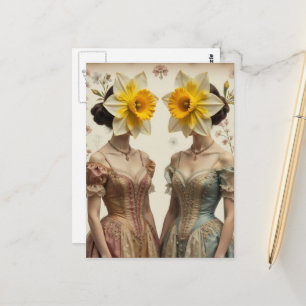 Retro Vrouwen Met Narcissen Hoofden Briefkaart