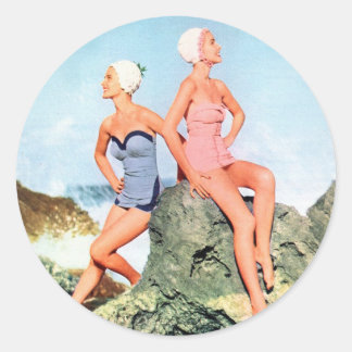  Retro Vrouwen Zwempakken en Zwemmen Petten Ook! Ronde Sticker