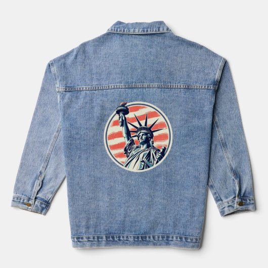 Retro VS Vlag Vrijheidsbeeld Denim Jacket (Achterkant)