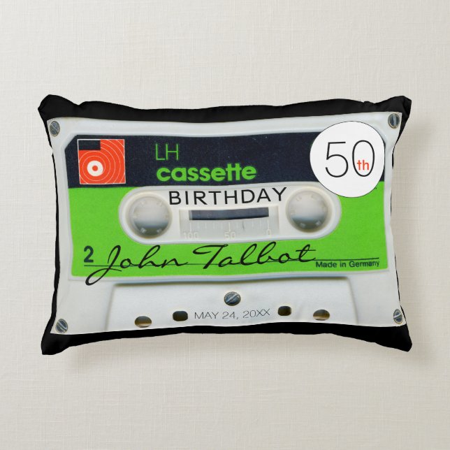Retro W Audiotape Cassette 50th Birthday Name AP Accent Kussen (Voorkant)