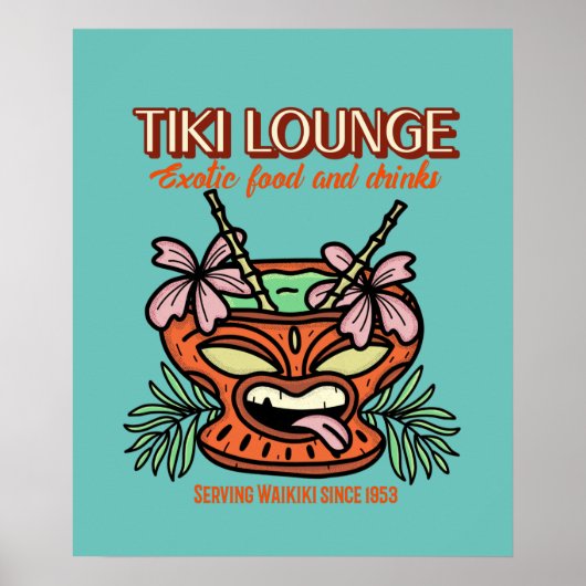Retro Waikiki Tiki Lounge Print op Brown (Voorkant)