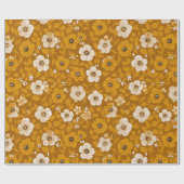 Retro warme toon bloem mosterd bloemmotief cadeaupapier (Vlak)
