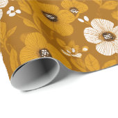 Retro warme toon bloem mosterd bloemmotief cadeaupapier (Rol Hoek)