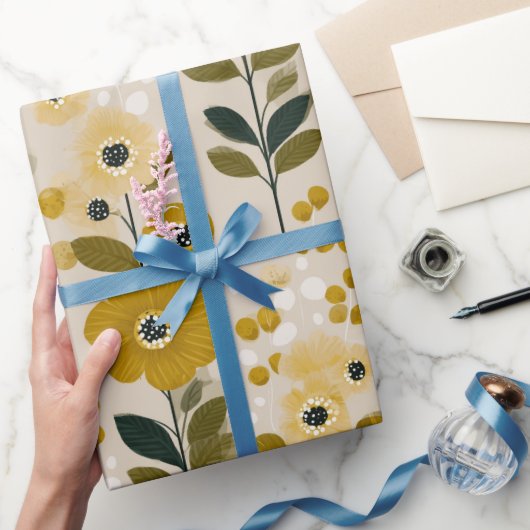 Retro warme toon bloem mosterd bloemmotief cadeaupapier (Geschenken)