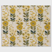 Retro warme toon bloem mosterd bloemmotief cadeaupapier (Vlak)