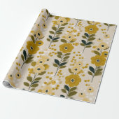 Retro warme toon bloem mosterd bloemmotief cadeaupapier (Uitgerold)